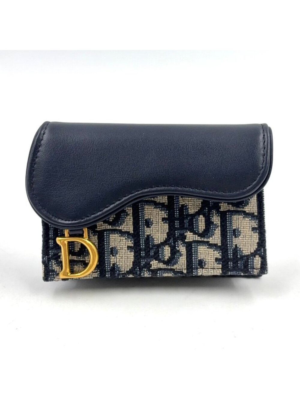 Dior Saddle Lotus Leather Canvas Navy Coin Purse Gold
